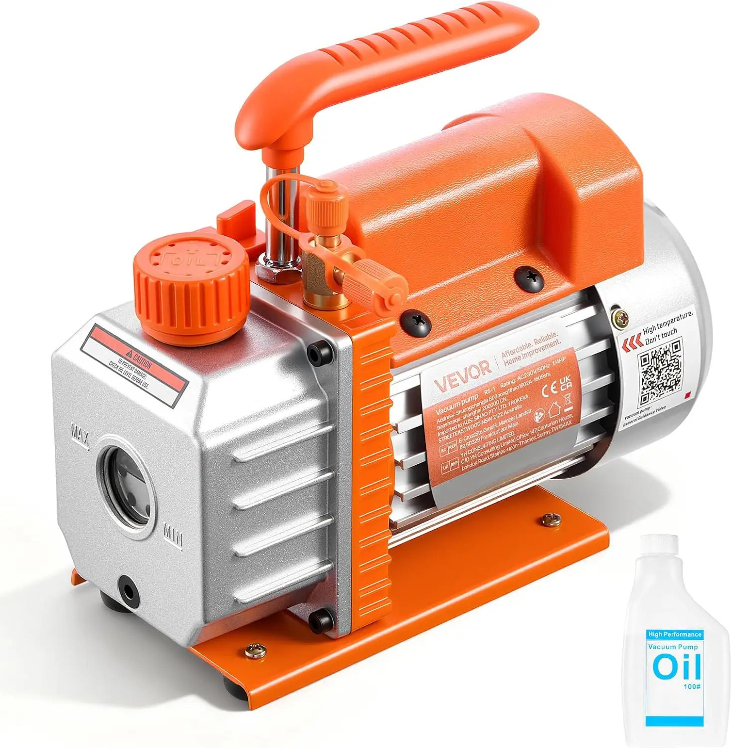 

Вакуумный насос 3,5 куб. футов в минуту, 1/4 л.с., роторно-лопастной переменный ток HVAC, для R134a R22 R410a, 4-полюсный двигатель, масло в комплекте