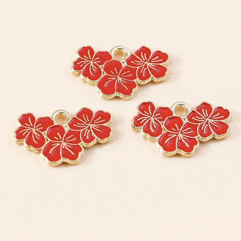 Leslie 10 Stück Niedliche Mini-Emaille-Sakura-Blumen-Anhänger für Ohrringe, Halsketten, Handgemachtes Schmuckzubehör – Detail 13