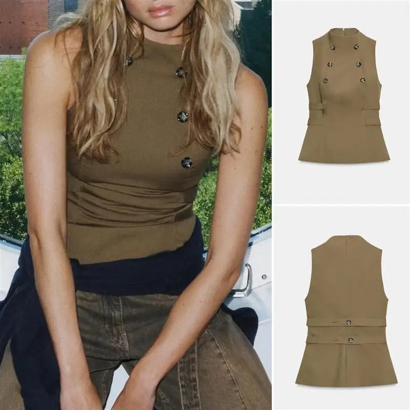 

Модный облегающий женский топ с высоким воротником и пуговицами, украшенный пуговицами, 3067, удобная всесезонная одежда