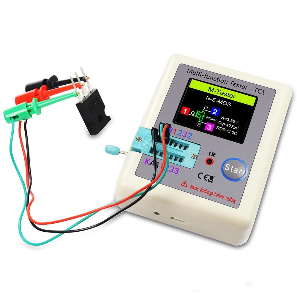 Probador de transistores con pantalla LCD TFT de 1,8 pulgadas, medidor de prueba de resistencia de condensador de triodo de diodo, MOSFET, NPN, PNP,