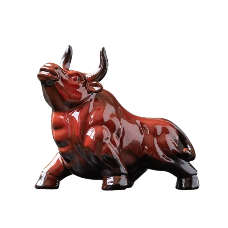 1Pcs Ceramic Bullfighting Statue Bull Wall Street Bull Sculpture Office Feng Shui Decoration Animal Statue Decoration