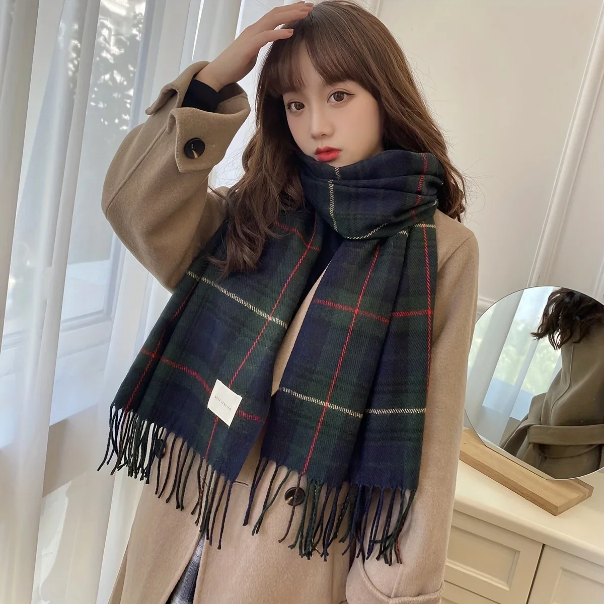 2023 New Vintage Thickened Scarf Lengthened Shawl Stylish Plaid Striped Long Tassel Winter Warm Windproof Neck Scarves