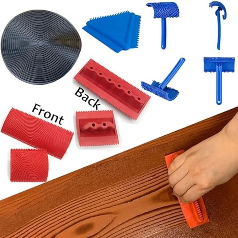 Wood Graining Tool Set, 6Pcs 7Inch Wood Grain Roller Rubber Graining Tool Paint Wood DIY Painting Tool Easy Install