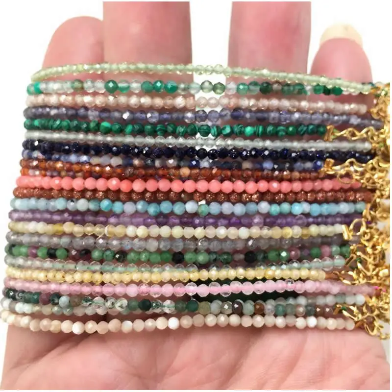 موضة الأوجه الأحجار الكريمة 2 مللي متر الخرز قلادة سوار الوردي الكوارتز كريستال التورمالين العقيق المختنق الرجال مجوهرات نسائية هدية حفلة