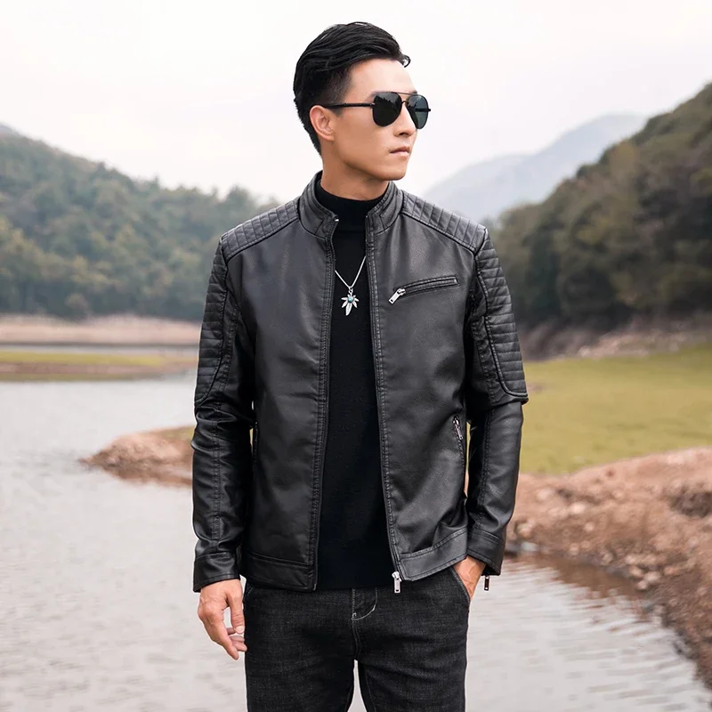 Men Fashion Leather Jacket Streetwear Male Leather Suit Jacket Men Slim Fit Blazer Coat Outerwear Casual Biker Jackets