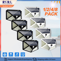 1/2/4/8pcs 100 LED Solar Lights Waterproof PIR Motion Sensor Solar Powered Wall Lamp Outdoor Spotlight Street Light Garden Decor