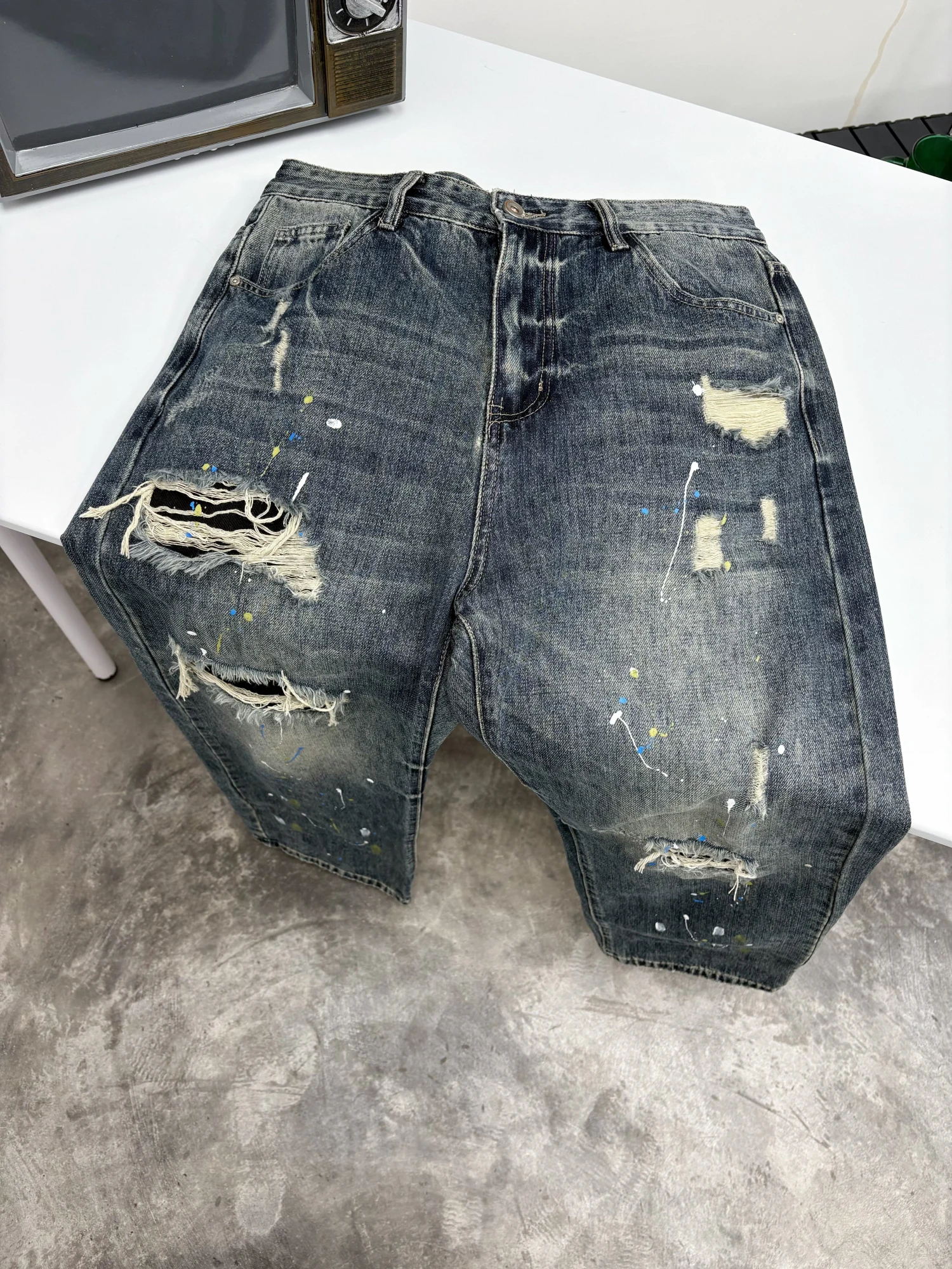 

Мужские джинсы Heavy Du Distred в американском ретро-стиле, прямые, широкие, из денима, повседневные, свободного кроя, для весны и осени