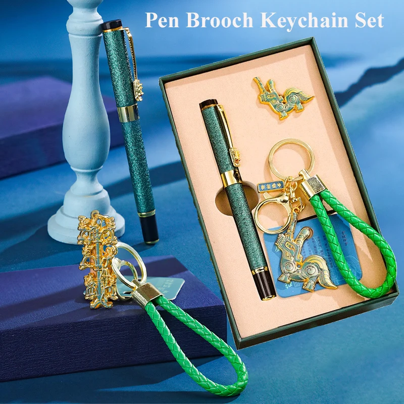 

Fashion Sanxingdui Aesthetic Gel Pen Brooch Keychain Set Collection Chinese Dynasty Style Fade-Resistant Metal Body Writing Tool