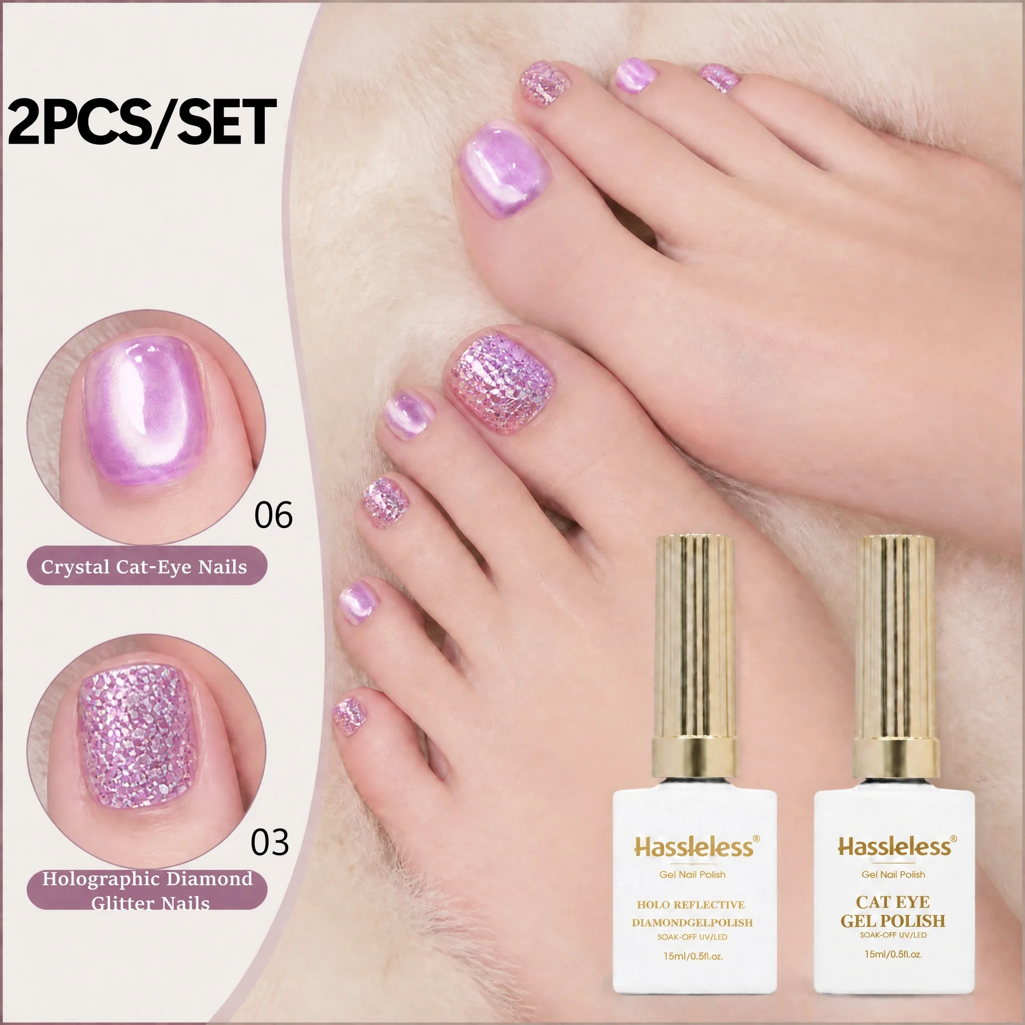 Hassleless 2Pcs Nail Polish Gel Set Magnetic + Rhinestone Nail Polish Gel Long-Lasting and Removable Suitable for DIY Manicure and Pedicure