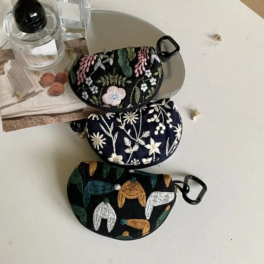 

Multifunctional Cute Embroidery Storage Bag Cotton Linen Flower Earphone Bag Keychain Card Holder Small Cosmetic Bag Women
