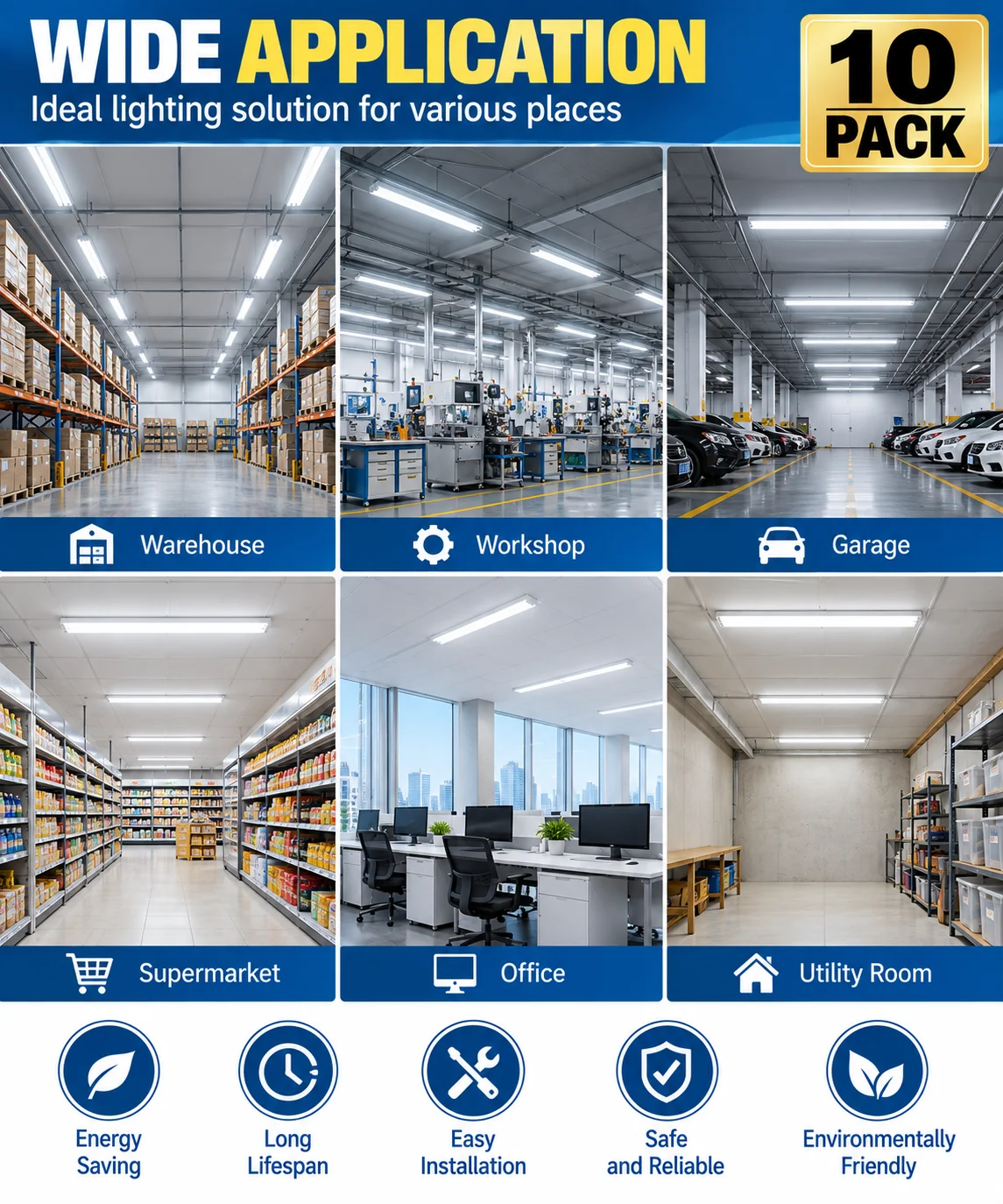 10Pack LED T8 Integrated Tube Light 2FT 4FT 10W 20W 36W Dual Row SMD Clear Milky Cover Garage Workshop Ceiling LED Batten Lamp