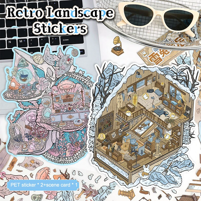 Plus Size 3D Cartoon Castle Town Paesaggio Adesivo Scena Giocattolo fai da te Gioco Adesivo Festival Regalo di compleanno per bambino Bambina