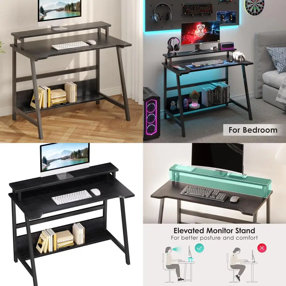 

Compact 31.5 Inch Desk with Storage for Small Spaces, Ideal for Home Office or Bedroom in Black