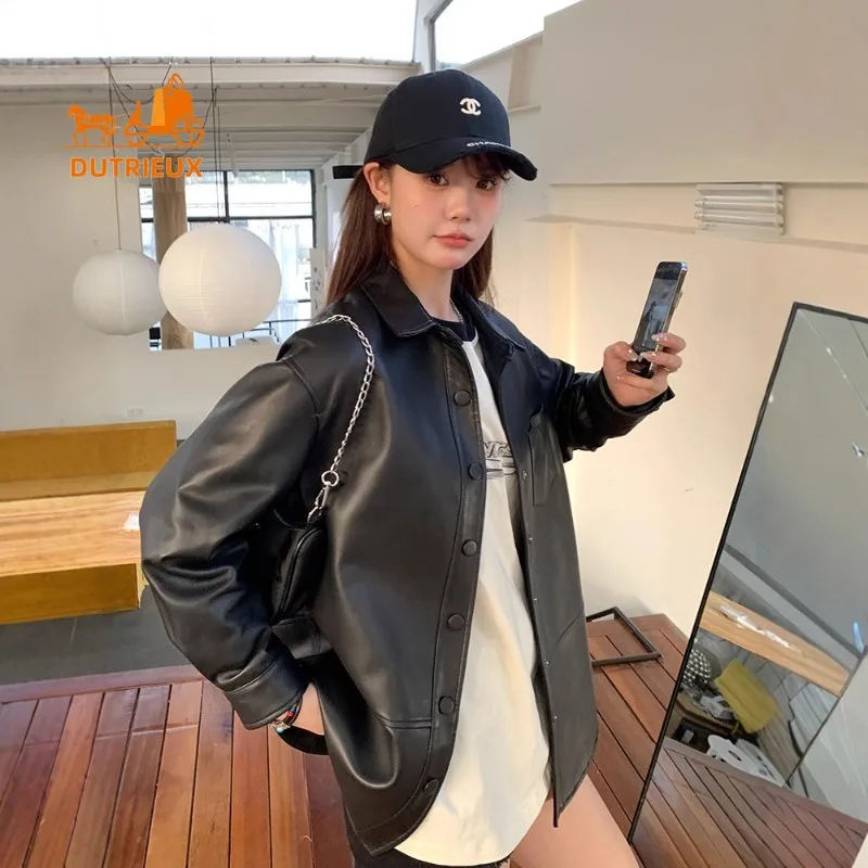 Mittellange Damen-Echtlederjacke im Hemdstil für Herbst und Winter, 100 % echter Schaffell-Intellektueller, sanfter, eleganter Mantel