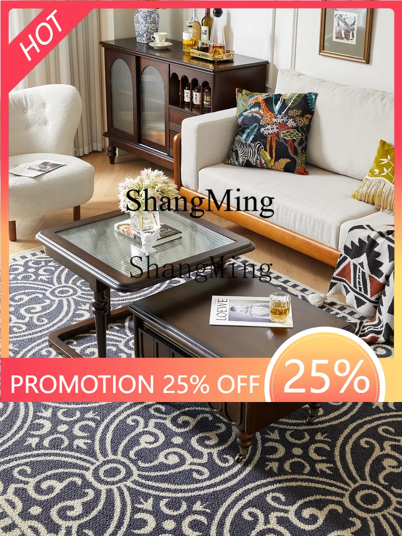 

ZYY Exquisite Mobile Household Small Coffee Table Retro Solid Wood Folding Coffee Table Set is suitable for small living room