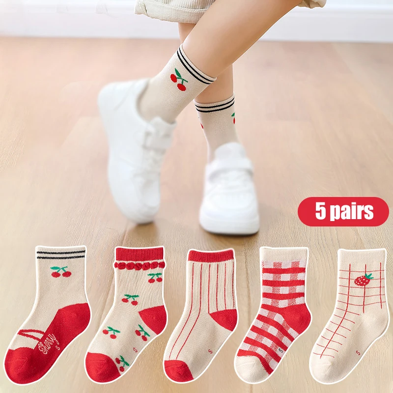 5 Pcs/set Summer Thin Mesh Socks For Girls Boys Cute Striped Print Children Breathable Sports Socks Toddler Kids Short Socks