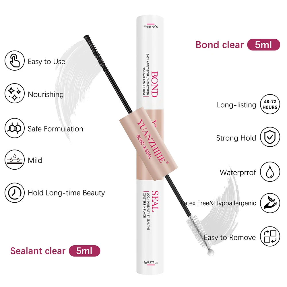 YUANZHIJIE Upgrade Type Bond and Seal Beauty Wakeup Dual-Ended Mascara Volume Thick Makeup Products lashes Extension Supplies