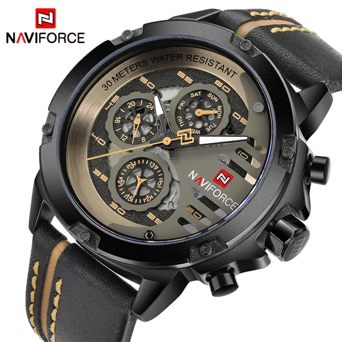 Imagen 1 del producto NAVIFORCE, reloj para hombre de marca superior, reloj de cuarzo resistente al agua con fecha de 24 horas, reloj de pulsera deportivo de cuero para hombre, reloj resistente al agua para hombre