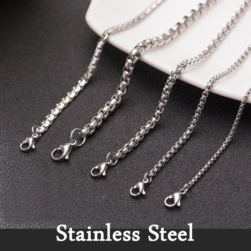 50 pcs/lot Stainless Steel Necklace for Women Men Wholesale Tarnish Free Round Box Chain Necklace for Jewelry Making
