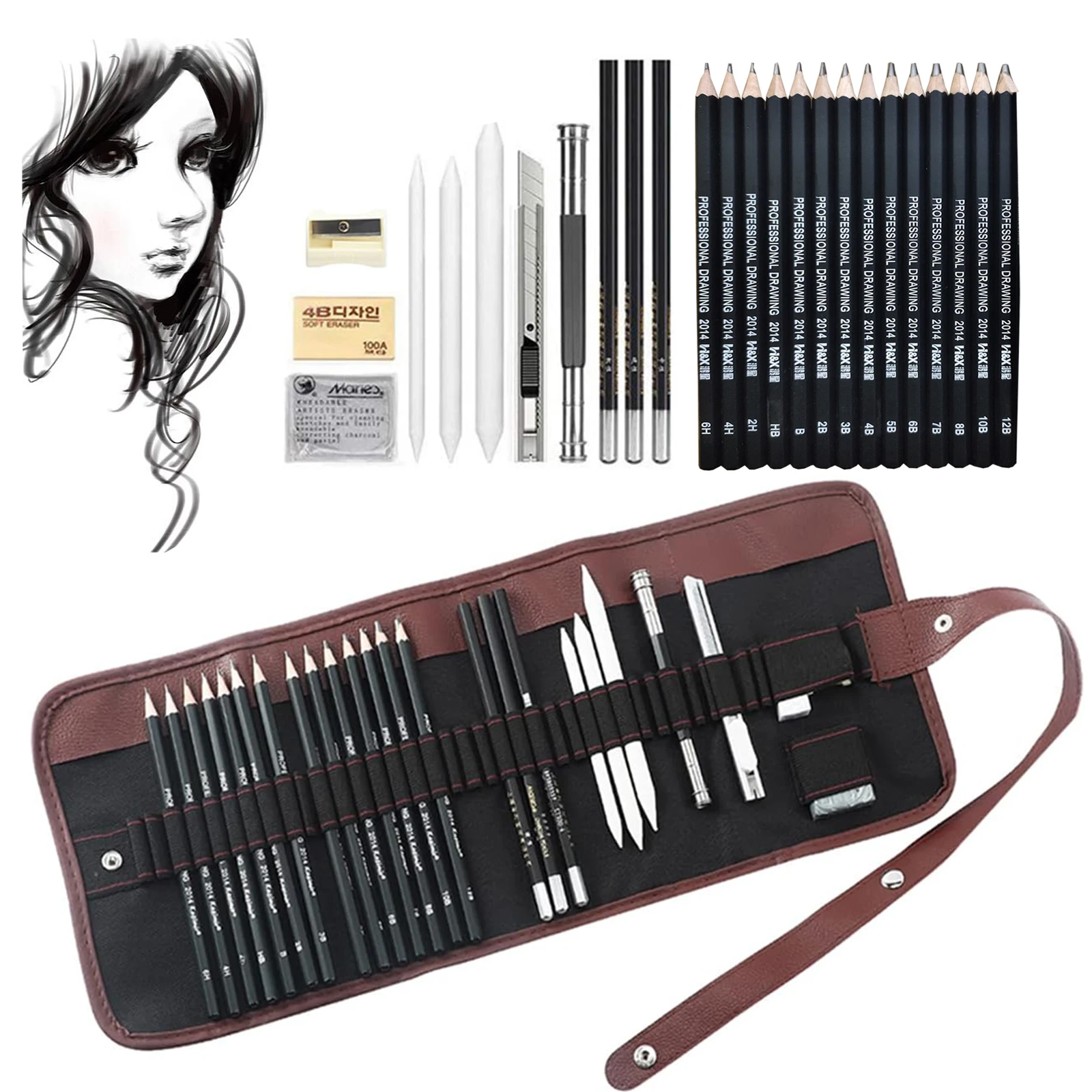 

Drawing Pencils, 26/30/38pcs Sketching Pencils with Graphite ,Charcoal Pencils and Blending Stumps ,Gift for Beginners