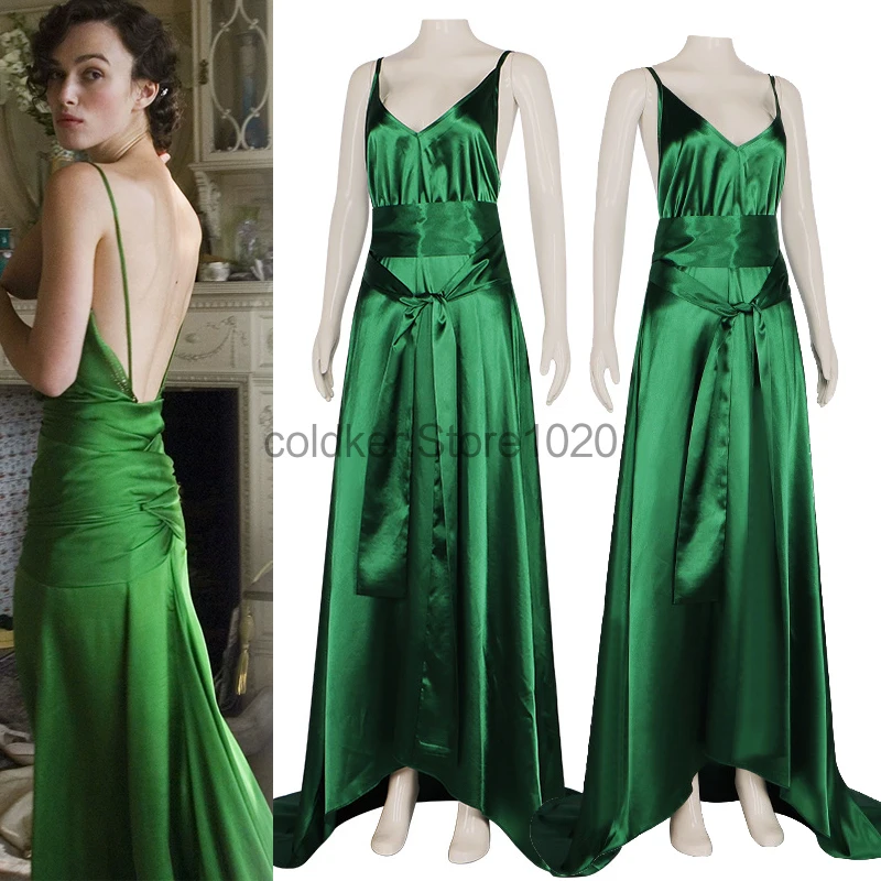

Movie Atonement Cecilia Cosplay Costume for Women Sexy Green V-neck Backless Sling Evening Dress Halloween Carnival Party Suit