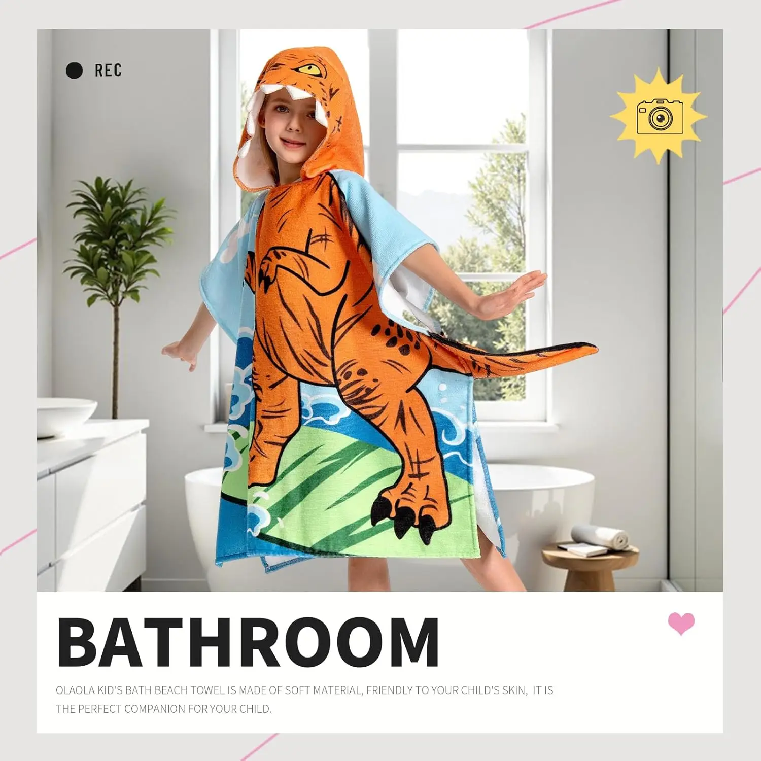 キッズ漫画印刷バスローブ女の子恐竜フード付きビーチタオル男の子バスタオル子供フード付きケープタオル子供バスアイテム