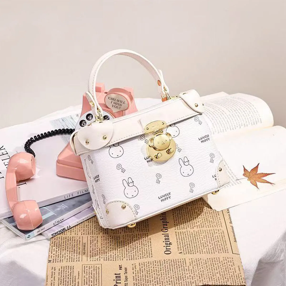 

Kawaii Miffy Сумка-ведро с мультяшным кроликом Miffy Сумка через плечо с принтом кролика Европейская и американская модная сумка для девочек