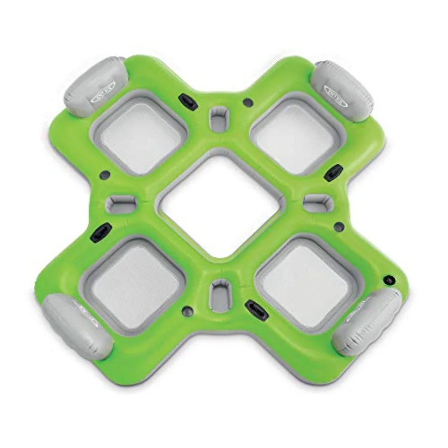 Lounge Island Inflatable 4 Seat PVC Pool Float Raft for Outdoor Water Relaxation Green Durable and Comfortable