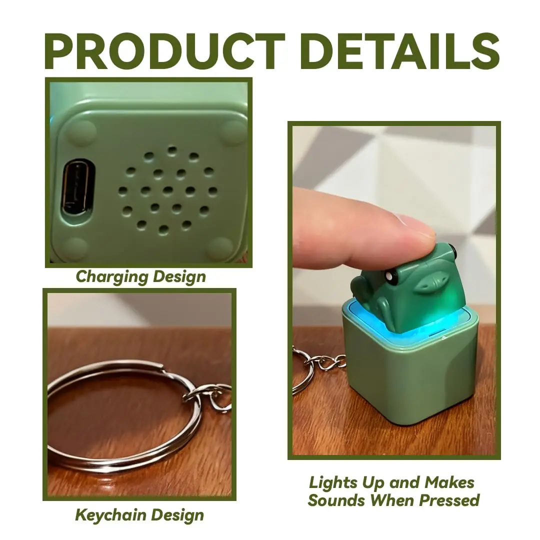 Rechargeable Croaking Frog Keychain with Colorful Light And Finger Button Clicker Stress Relief Funny Frog Lizard Snake Design view 6
