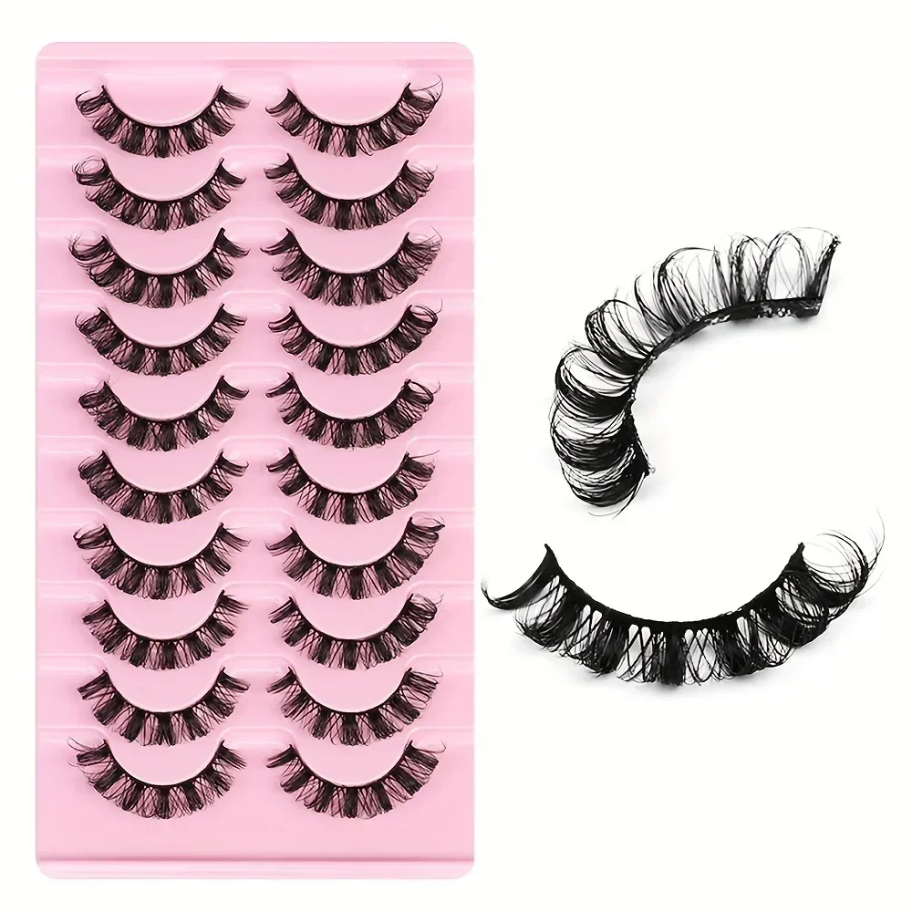 10 Pairs Russian Strip Lashes DD Curl False Eyelashes Fluffy Wispy Faux Mink Lashes Pack