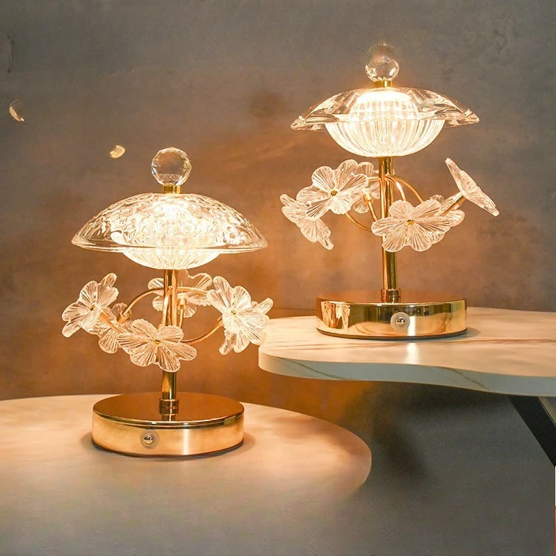 

Crystal table lamp led touch night lights living room creative petal table lamp bedroom bedside ambient Gift Table Lamp Decor