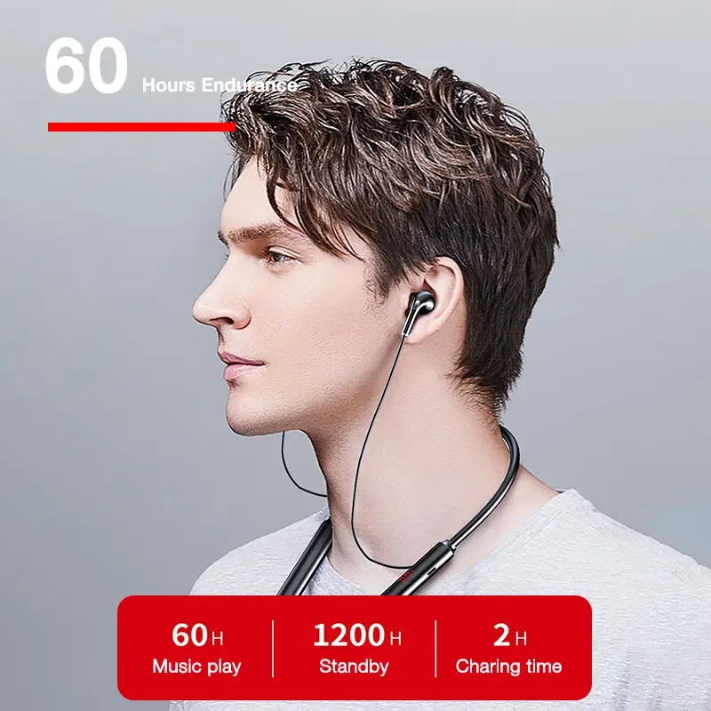 EARDECO-auriculares inalámbricos con Bluetooth, audífonos con banda para el cuello, graves, estéreo, cancelación de ruido, tarjeta TF, 60 horas de resistencia