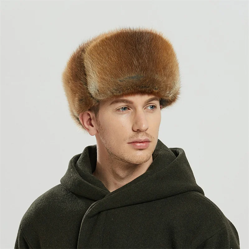 2022 Men New Natural Color Fur Hat Siberian Style Fur Hat Raccoon Full Ushanka Hat For Middle-aged Cotton Cap Lei Feng Hat