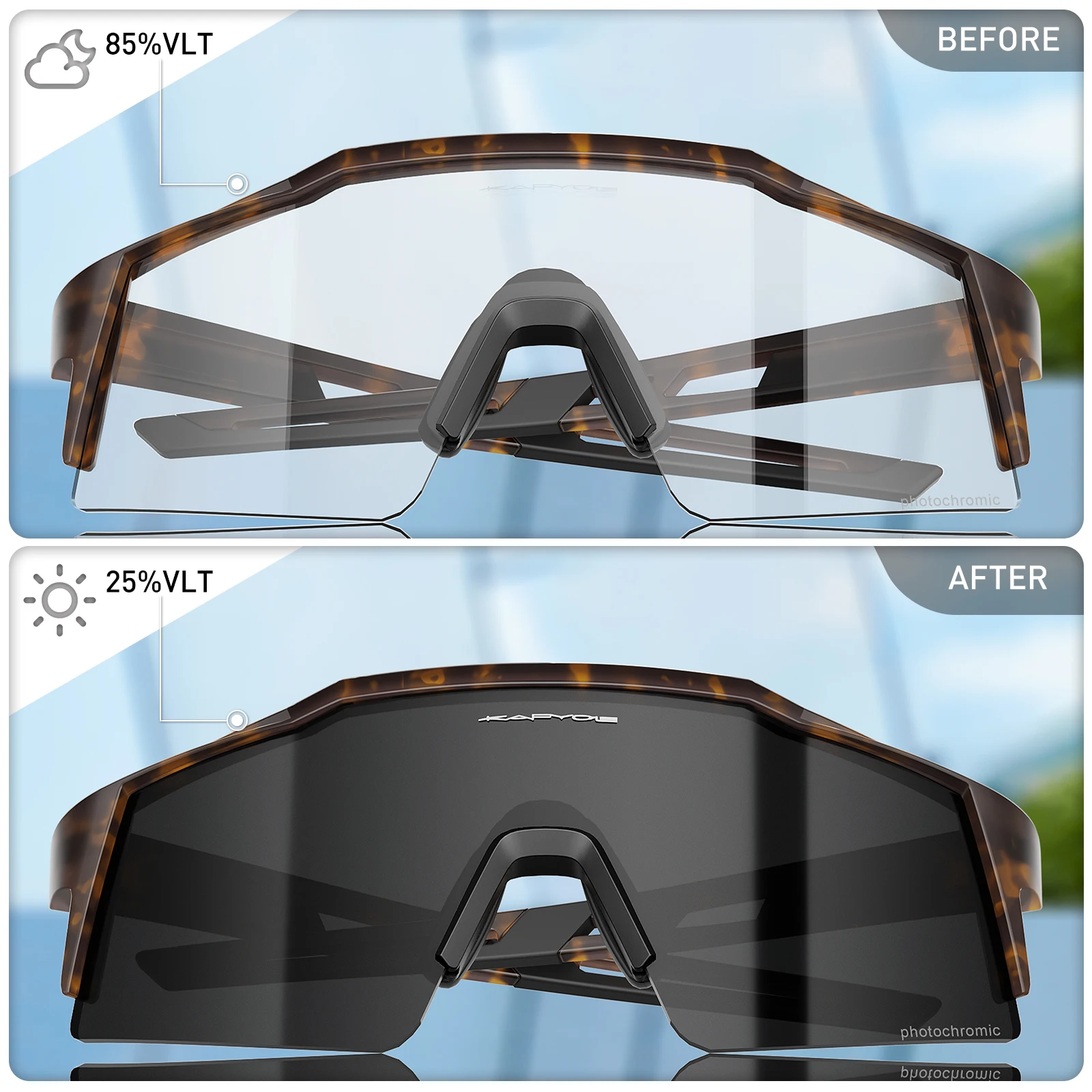Kapvoe Photochromic Cycling Glasses Cycling Sunglasses for Men Red Photochromic Mountain Bicycle Goggles Eyewear Sports MTB
