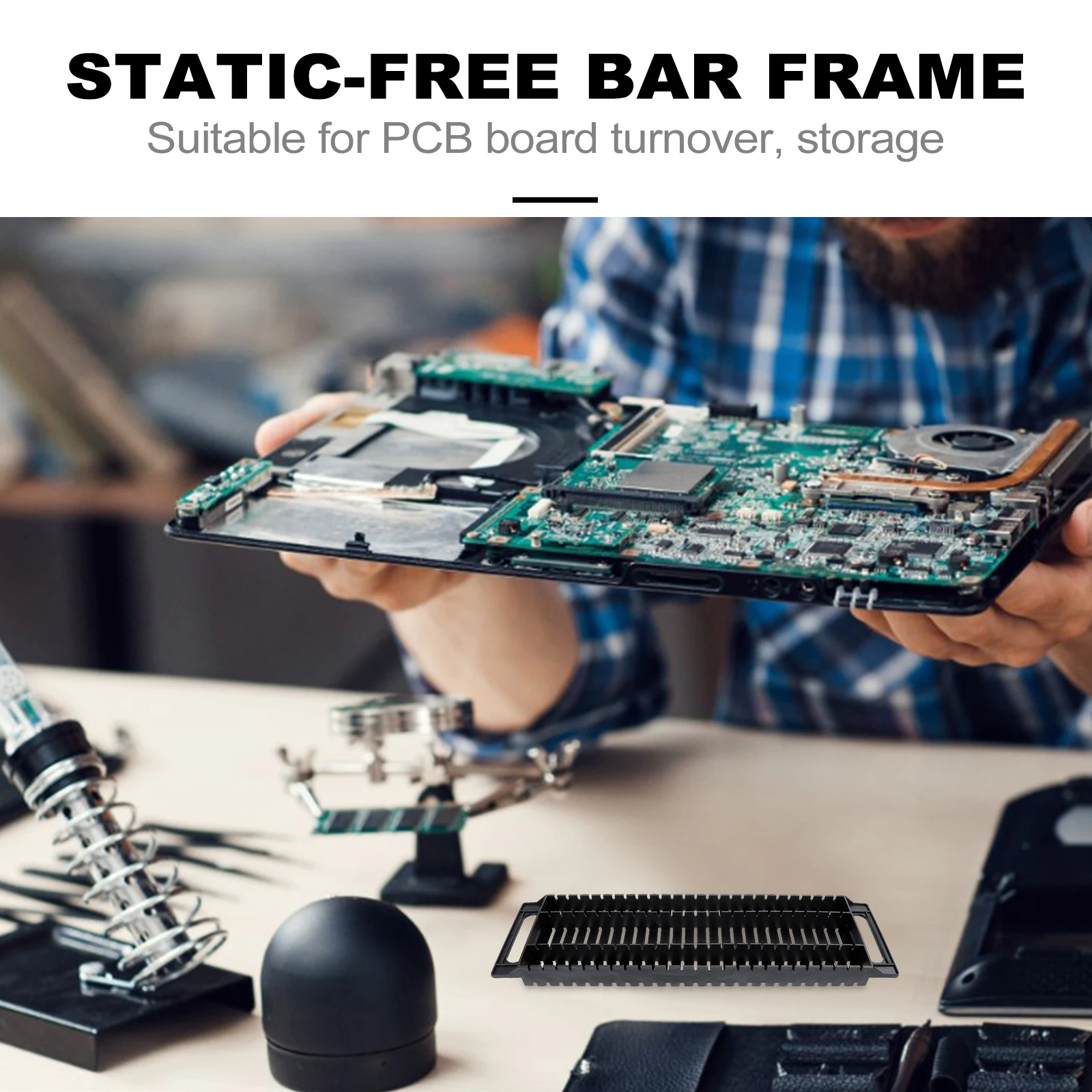 

2pcs Anti-Static Bar Rack Black Pcb Holder Rack For Circuit Board Easy Install Storage Turnover Use Esd Frame Dual Ear