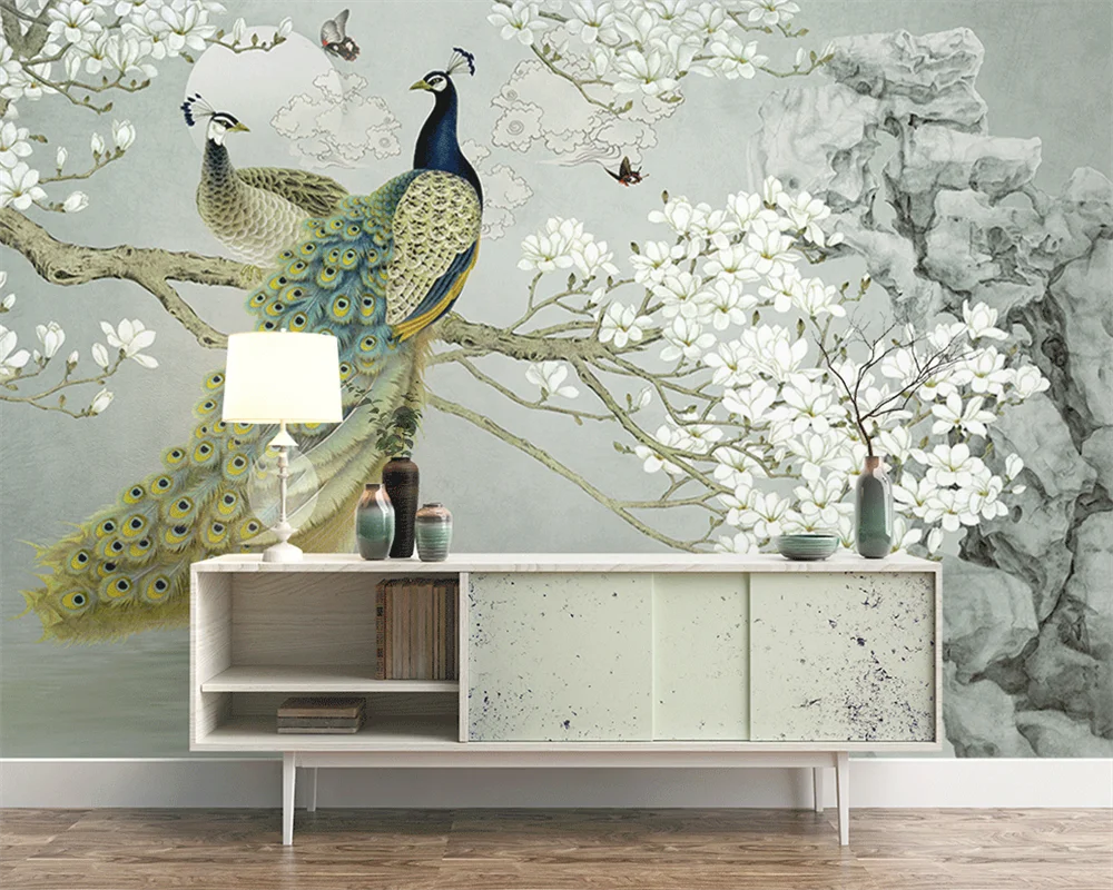 

beibehang papel de parede Customized modern new Chinese style magnolia elk landscape sofa TV background wallpaper