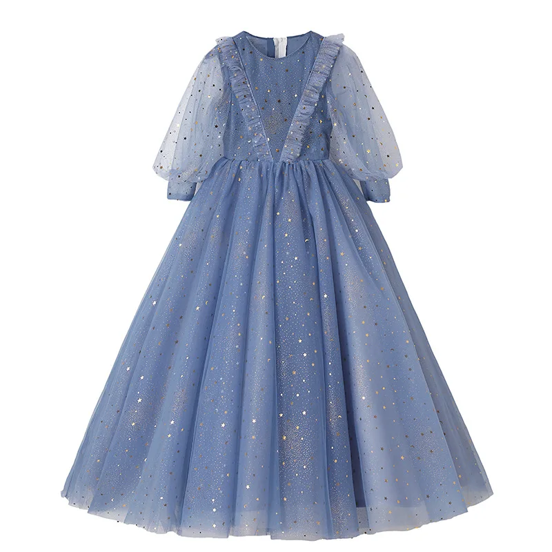 

Children Blue Long Sleeve Dress 3 To 8 14 Year Teen Girls Winter Evening Dress Birthday Party Gowns Cute Wedding Bridesmaid Robe