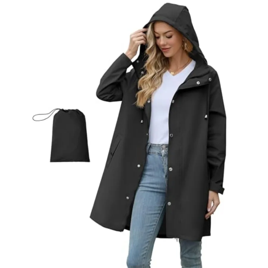 American Trends Packable Waterproof Rain Jacket Women with Hood Raincoat Windbreaker Long Hooded Trench Coats S-2XL Available