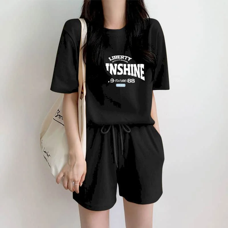 Sporty Shorts Set Loose Korean Style Casual Pants Sets Short Sleeve T-shirt 2 Piece Sets Women Outfits Summer Sportswear Suits