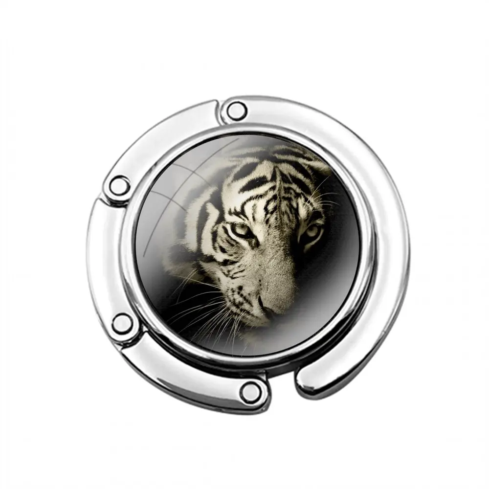 Animal cool tiger leopard lion wolf Foldable Purse Hook for Women's  Table Handbag Storage Folding Decor Table Hook image 6