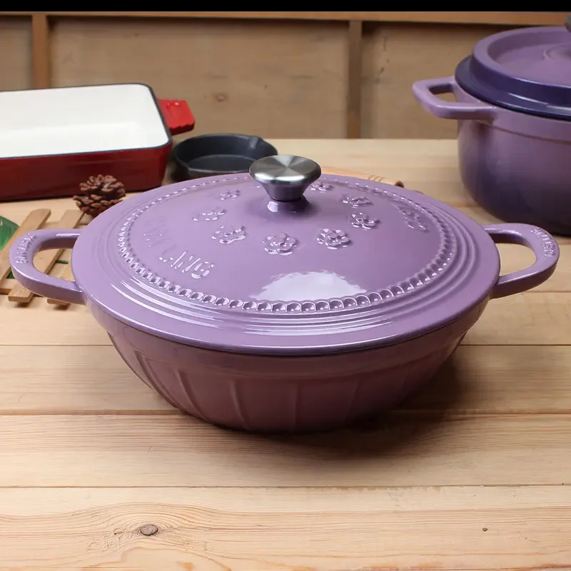 

High-Value Enamel Pot Non-Stick Soup Pot Purple Cast Iron Cookware Efficient Heat Distribution Durable Kitchenware