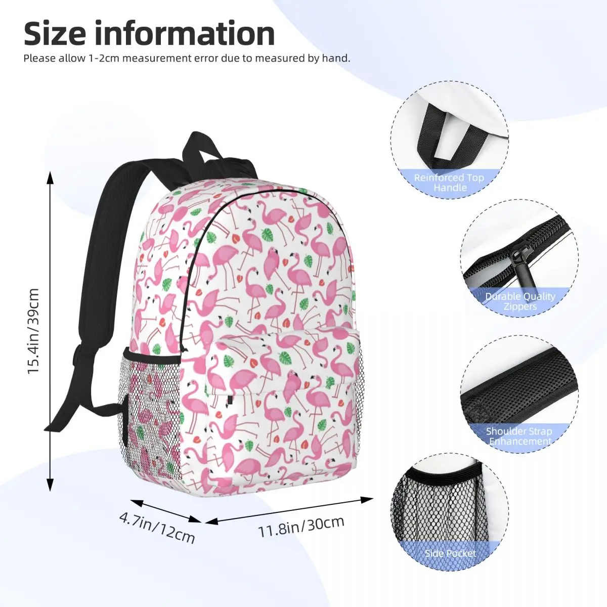 Mochilas sem emenda padrão bonito Flamingo, saco de escola impermeável, faculdade Imprimir Bookbags, Homens e mulheres