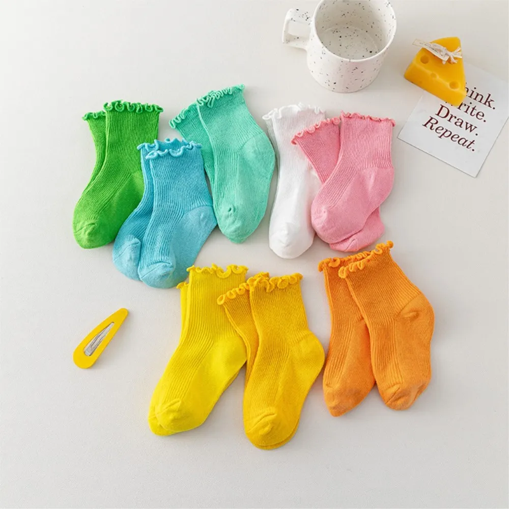 Children's socks combed cotton solid color baby socks wholesale girl socks candy lace socks in spring and summer.