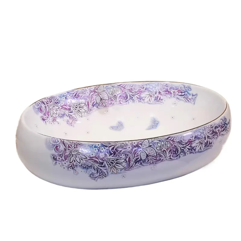 

Ceramic art washbasin on the table oval flower diagram bathroom balcony washbasin