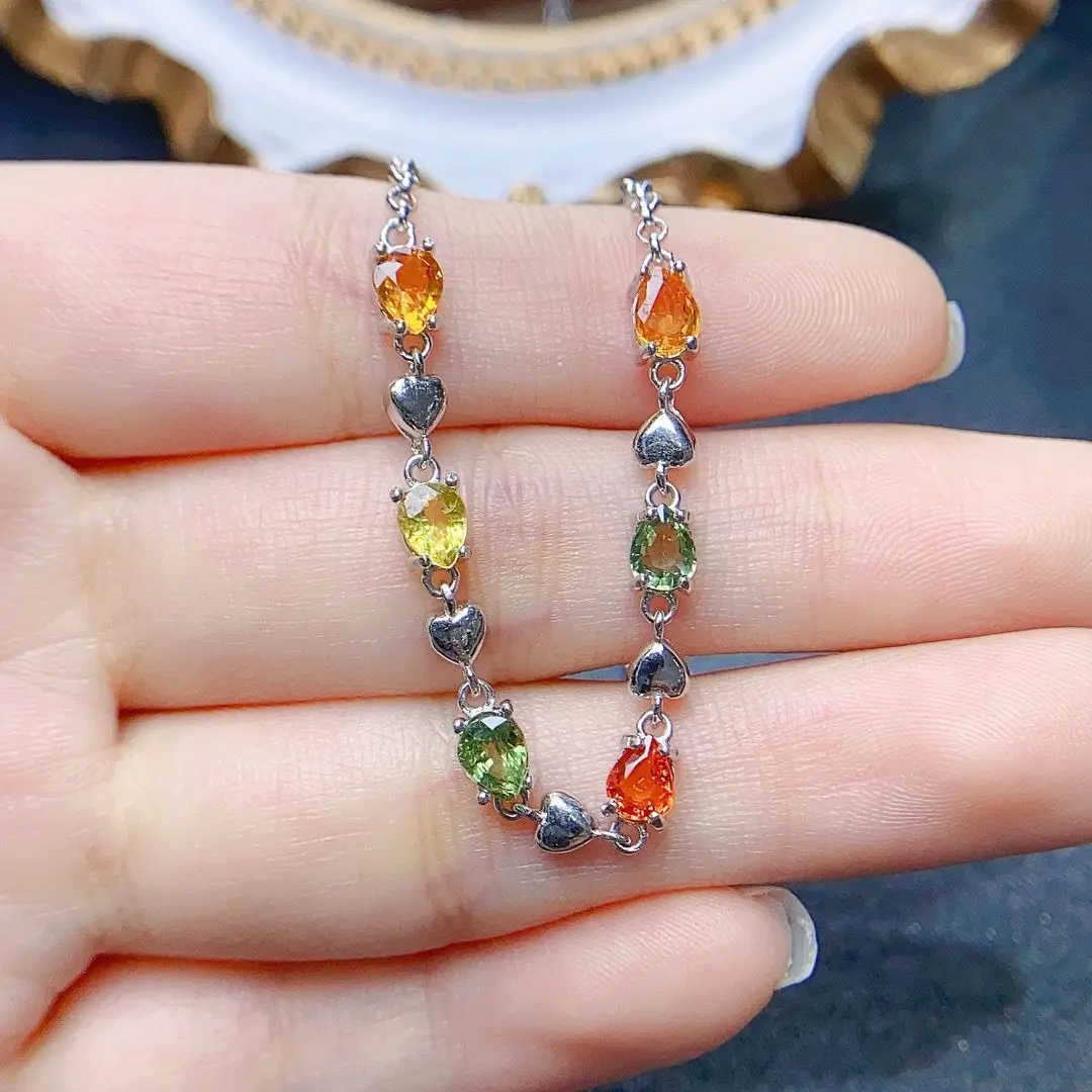 

Color Sapphire Bracelet Jewelry With Natural Color Sapphire Gemstone 3*4mm Silver Lady Color Sapphire Bracelet Jewelry For Girl