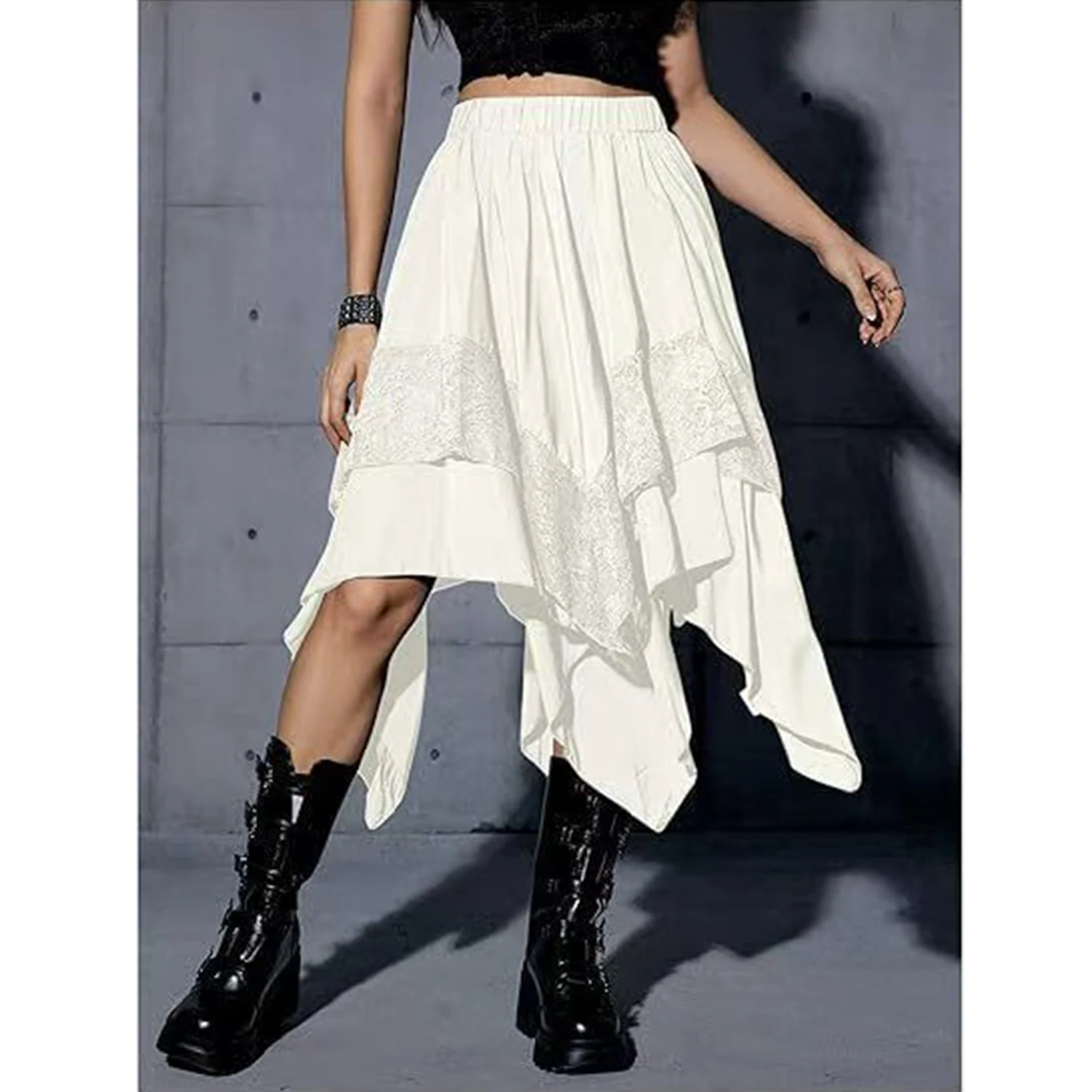 

Женская юбка макси, винтажная летняя юбка трапециевидной формы с высокой талией в викторианском стиле, длинная юбка в стиле стимпанк, готические плиссированные вечерние юбки с рюшами по подолу