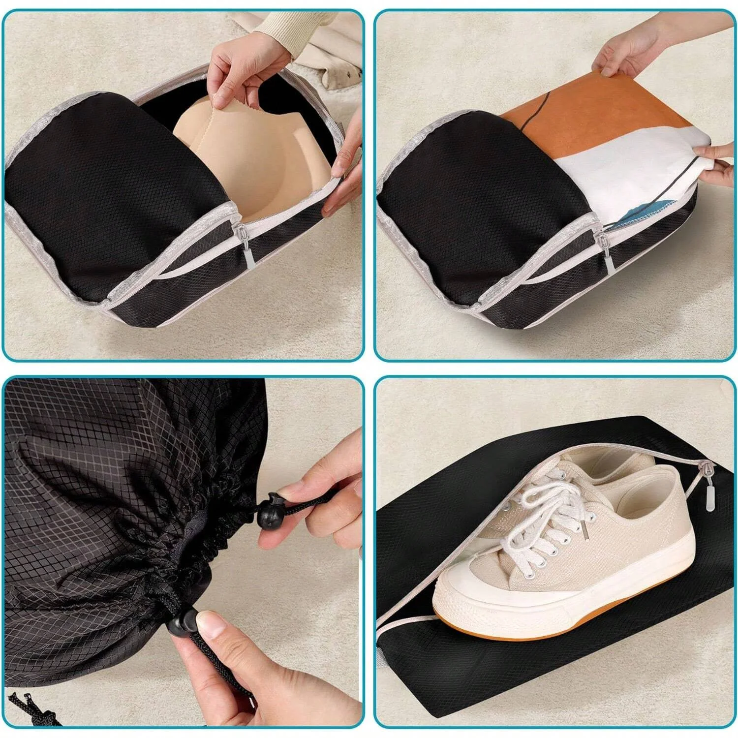 Set/6 Stück komprimierbare Verpackung Reise Aufbewahrungstasche Würfel wasserdichter Koffer Nylon tragbar mit Handtasche Gepäck Organizer Ryanai – Detail 8