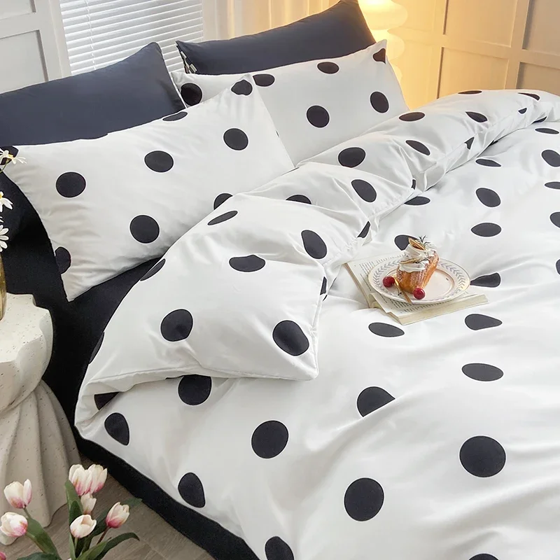 

Polka Dots Duvet Cover Set Black White Circles Geometric Bedding Set for Kids Adults, Modern Simple Polyester Comforter Covers