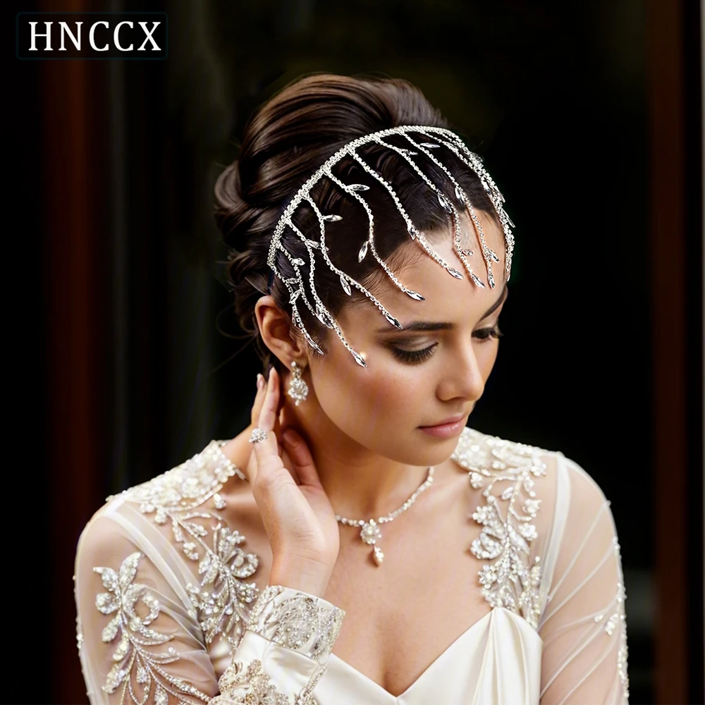 HNCCX Handmade Snake Shape Rhinestone  Headband  Personality Forehead Ornaments Crystal Bridal Silver Color Headband CP483