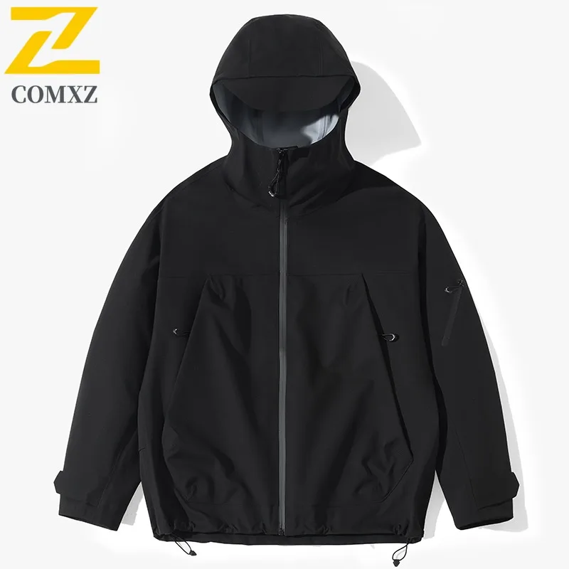 معطف رجالي كبير الحجم من COMXZ مبطن بالصوف دافئ مقاوم للماء مع قلنسوة للتخييم والعمل سترة لراكبي الدراجات النارية ملابس خارجية مريحة مضادة للرياح للتزلج #3